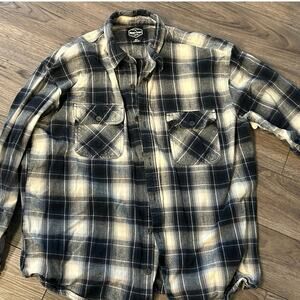 Heavyweight Flannel Work Shirt Men's 2XL Black White Plaid Rugged Cotton